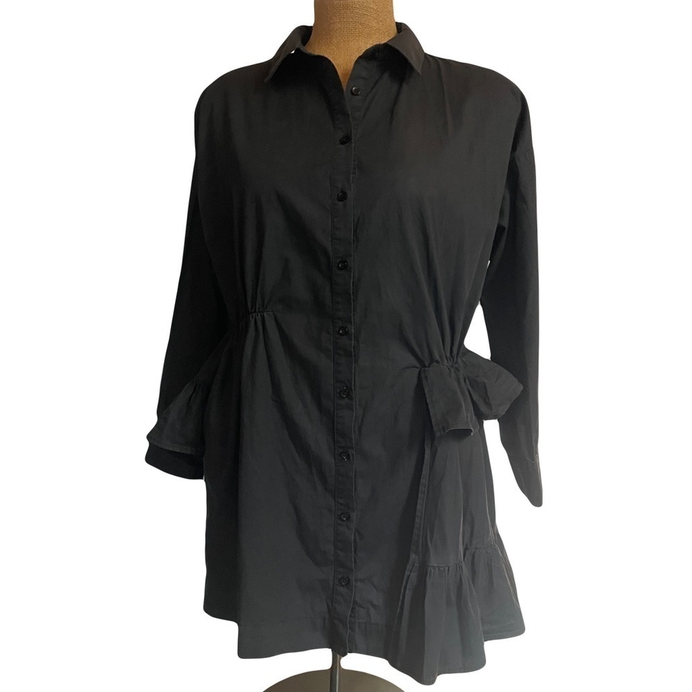 Aureum Black poplin ruffle shirt dress button down size medium
